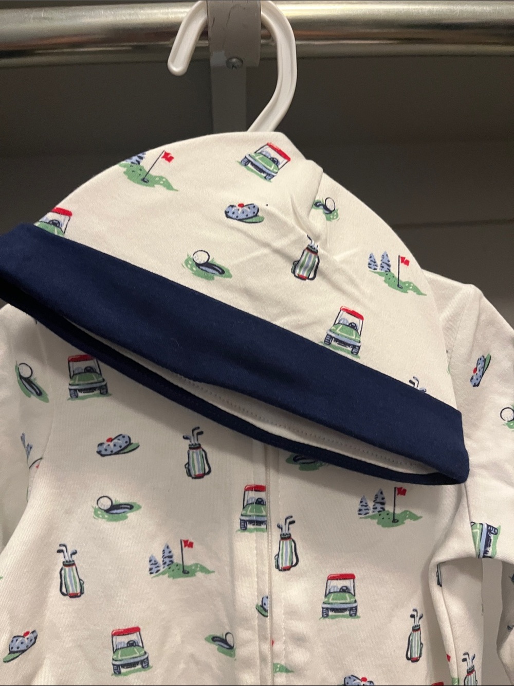 White Baby One-Piece with Navy Trim and Playful Golf Prints - Picture 2 of 4